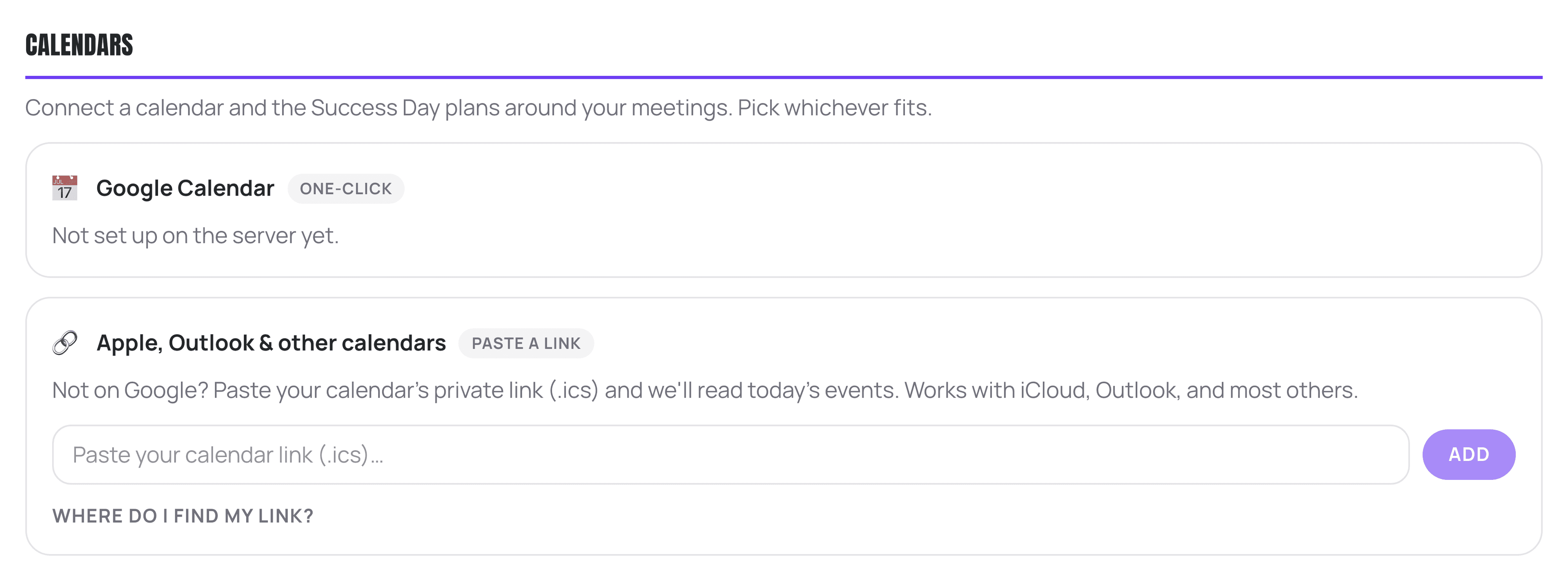 The calendar section of the AI Agents settings page.