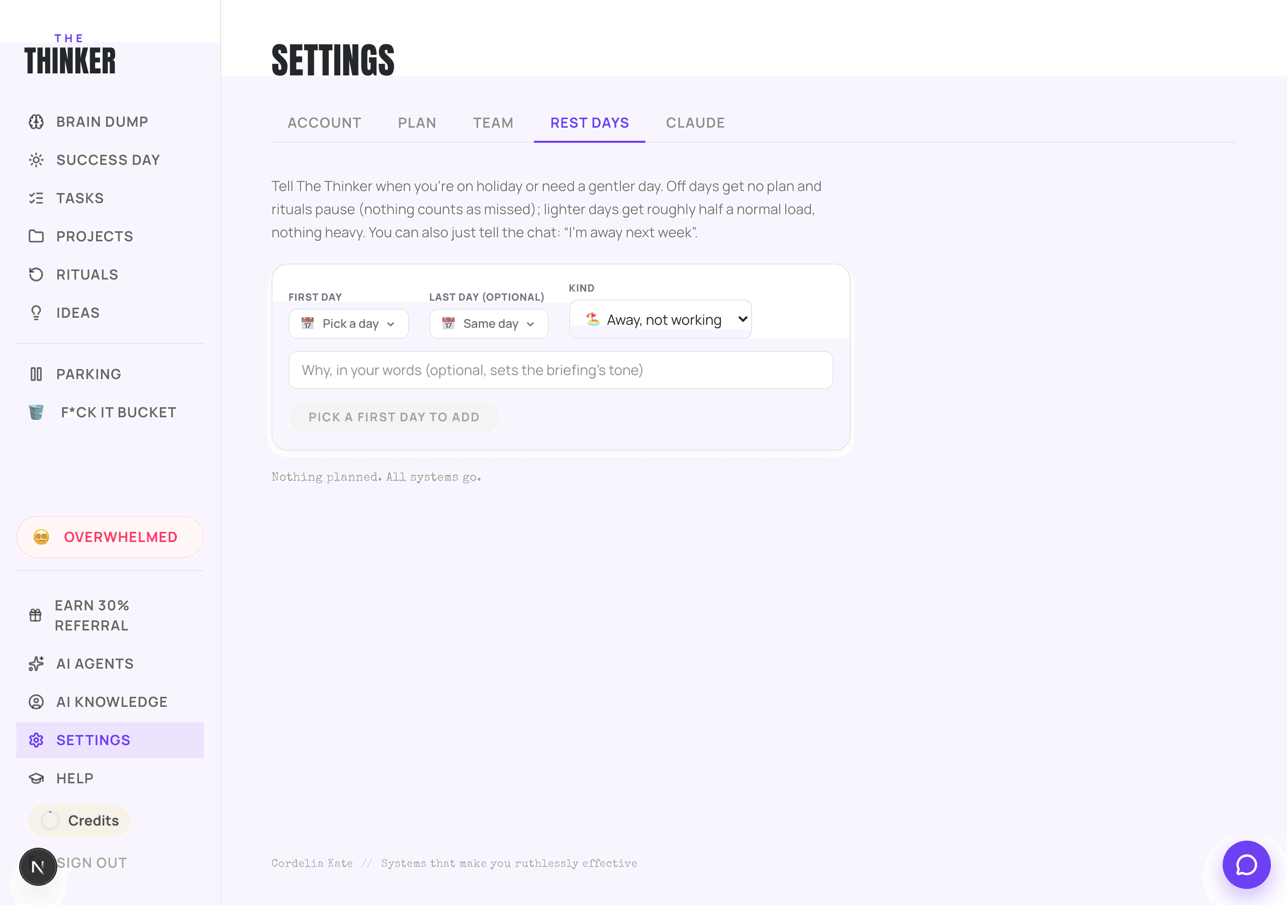 The Settings page.